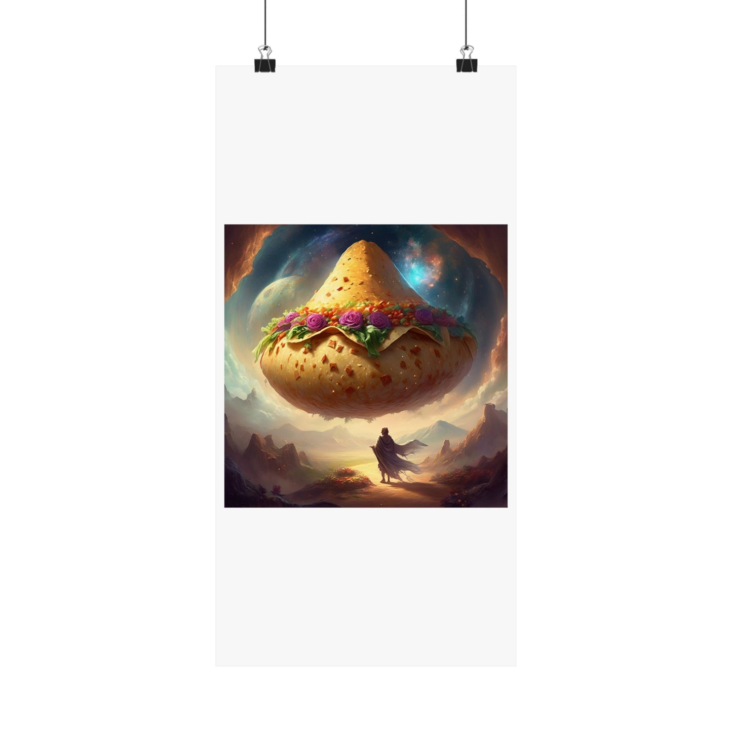 Cosmic Taco Planetoid Surreal Food Fantasy Art Poster