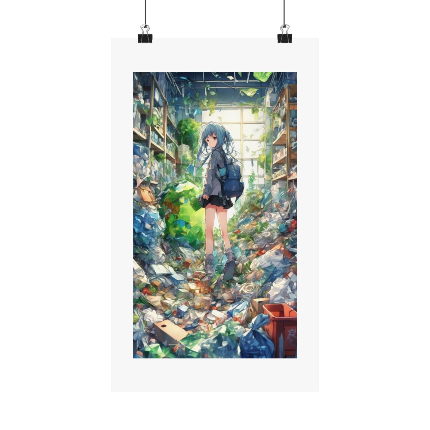 Green Recycling Alley Anime Girl Urban Green Poster