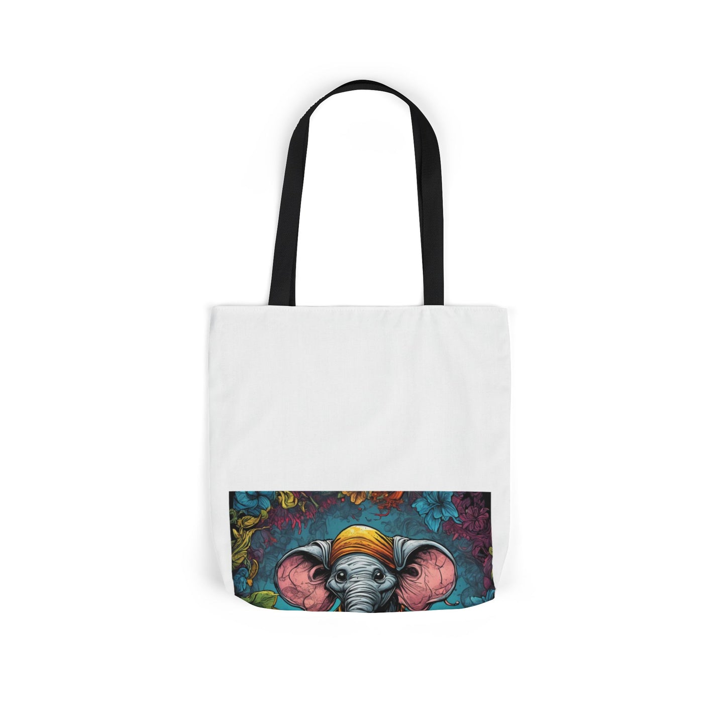 Colorful Storybook Elephant Floral Canvas Tote Bag