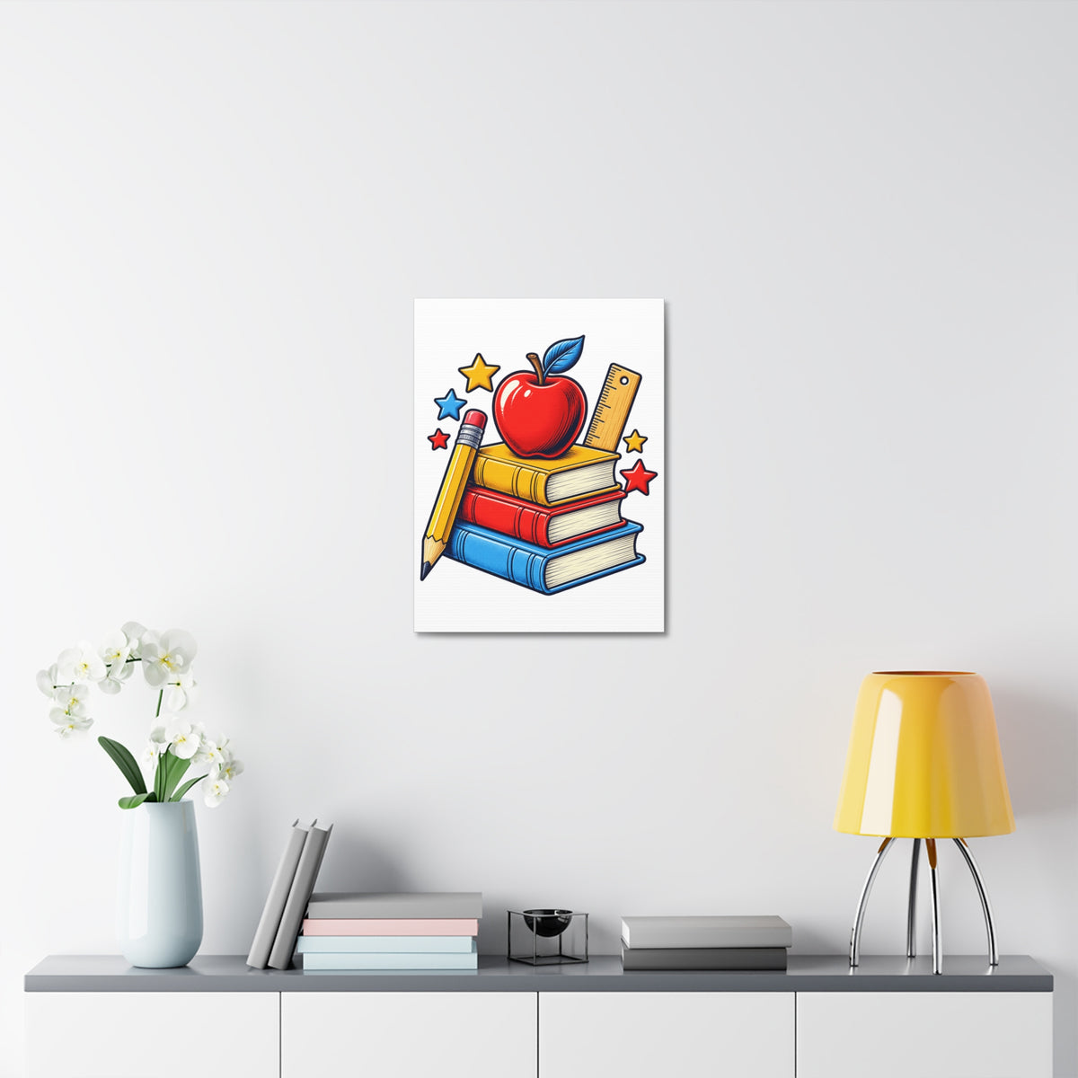 Retro School Books Apple Teacher Appreciation Canvas Art