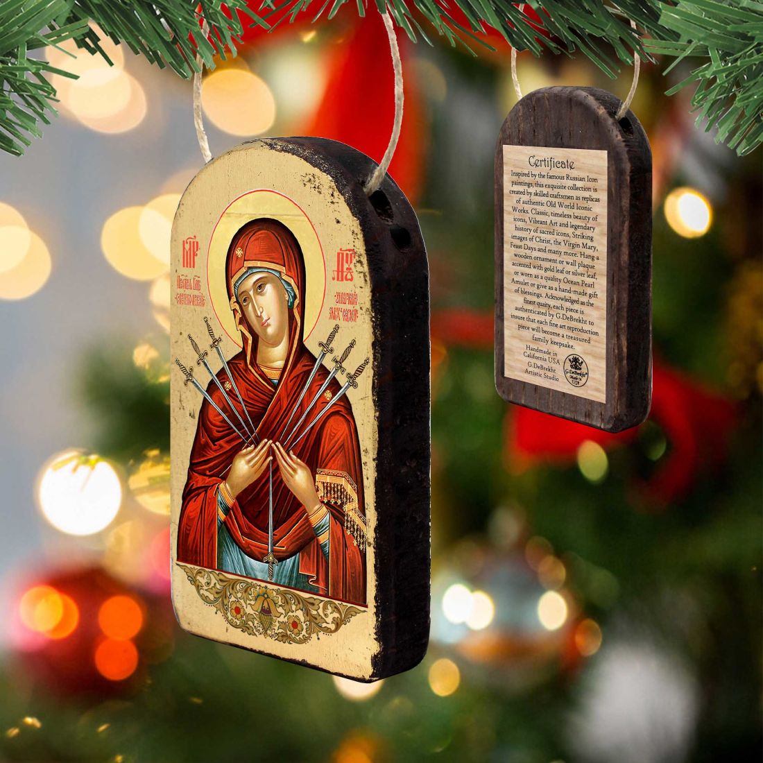 Virgin Mary of The Seven Swords Religious Christian Sacred Icon Ornament - Inspirational Icon Decor - 87037