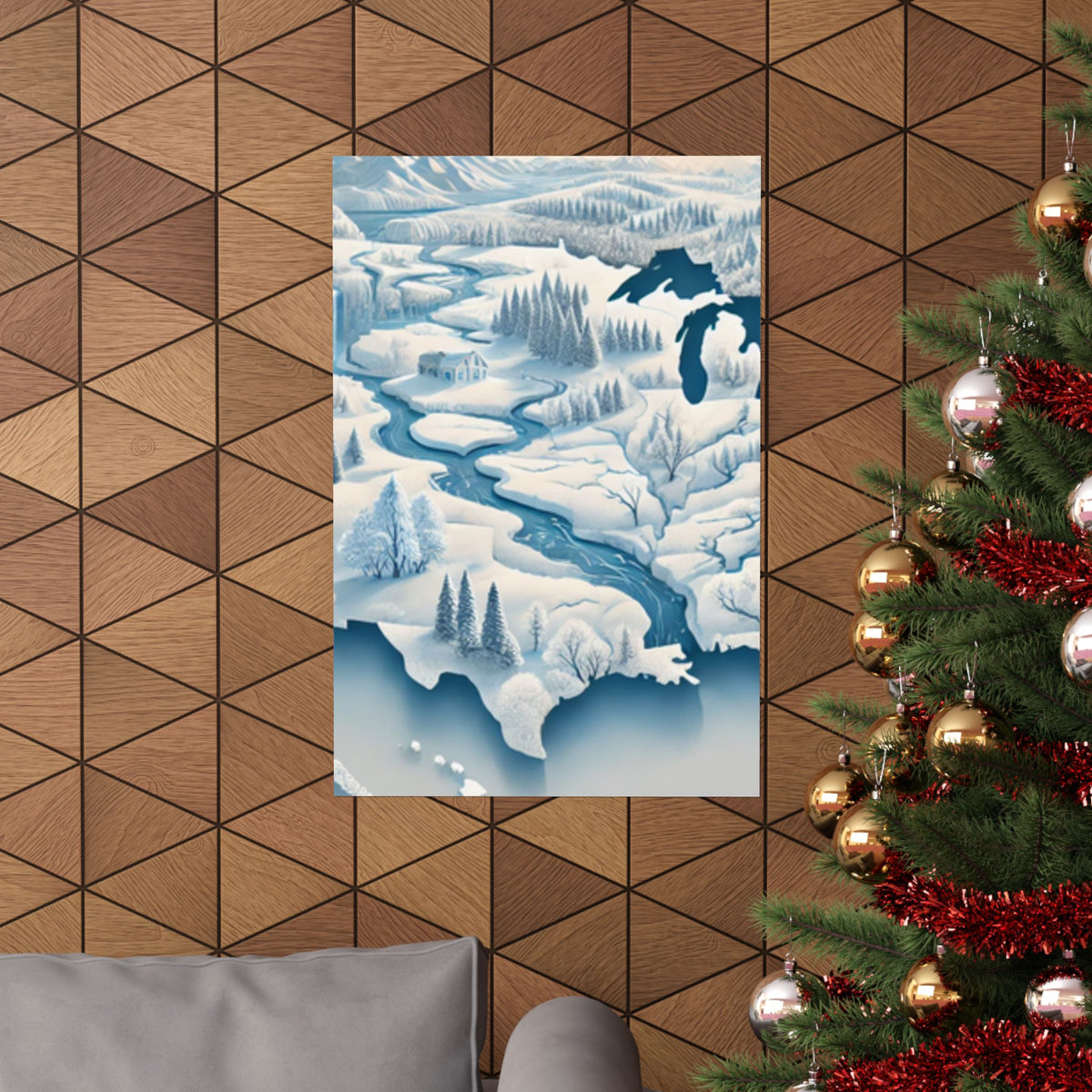 Winter USA Dreamscape Snowy Map Poster Wall Art Decor