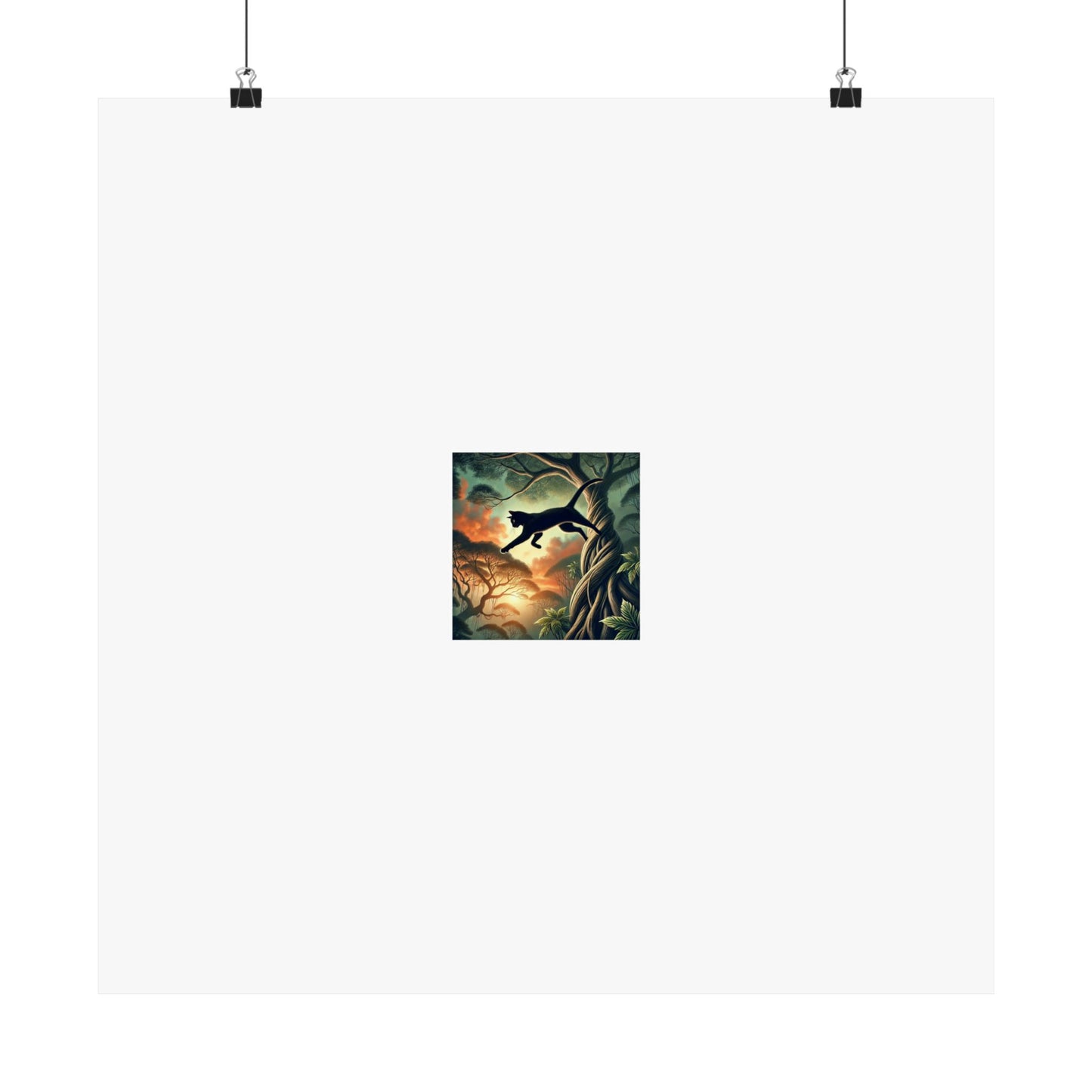 Enchanted Black Cat Forest Poster Fantasy Cat Wall Art Gift