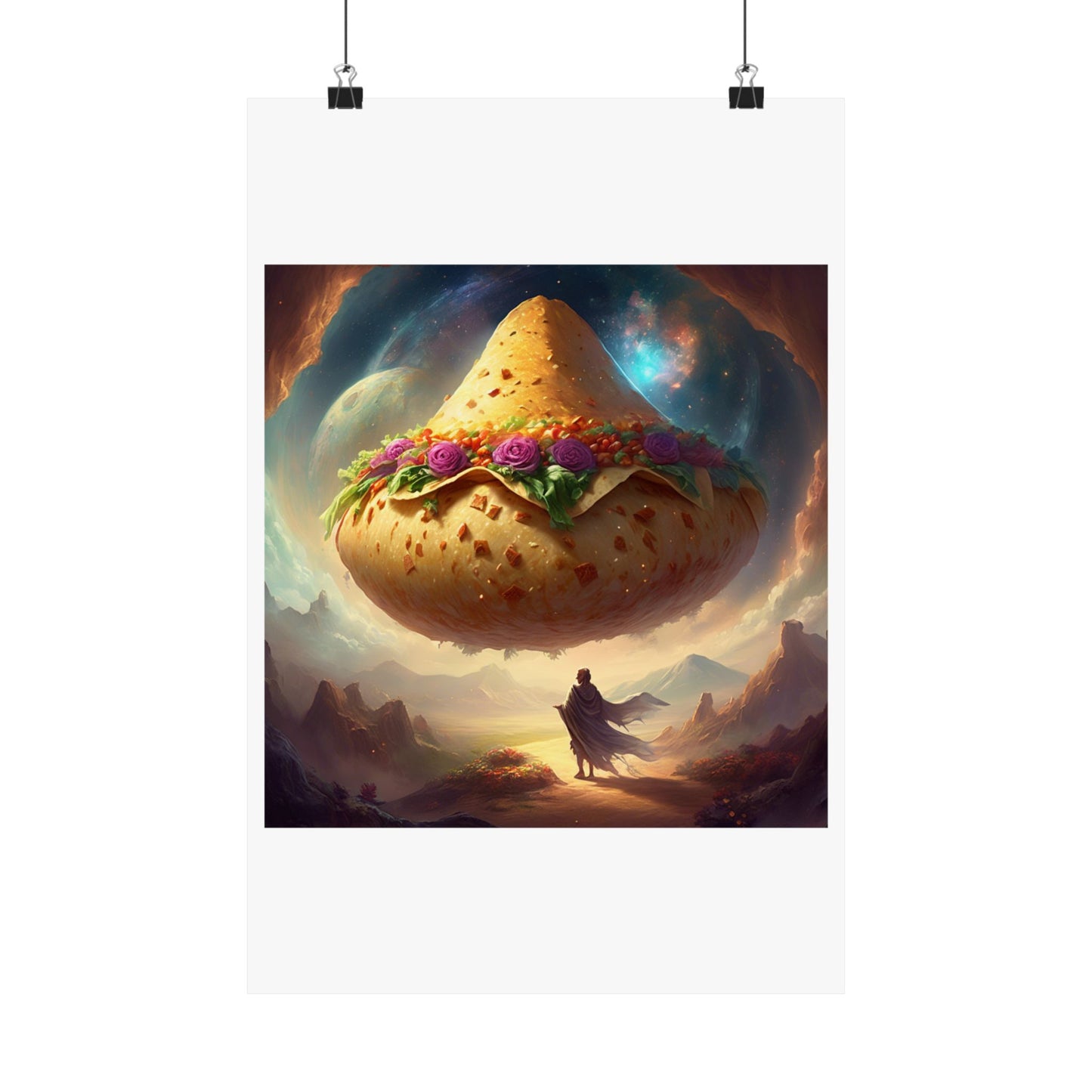 Cosmic Taco Planetoid Surreal Food Fantasy Art Poster