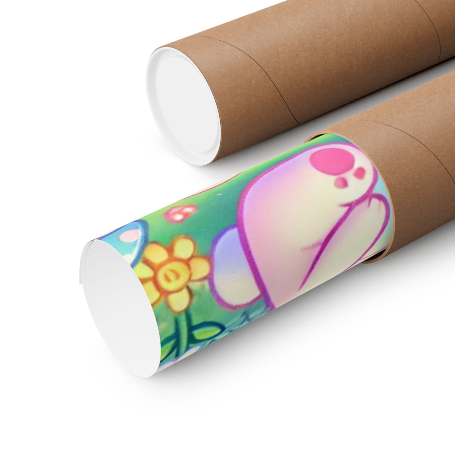 Pastel Panda and Bunny Rainbow Garden Wall Art Poster