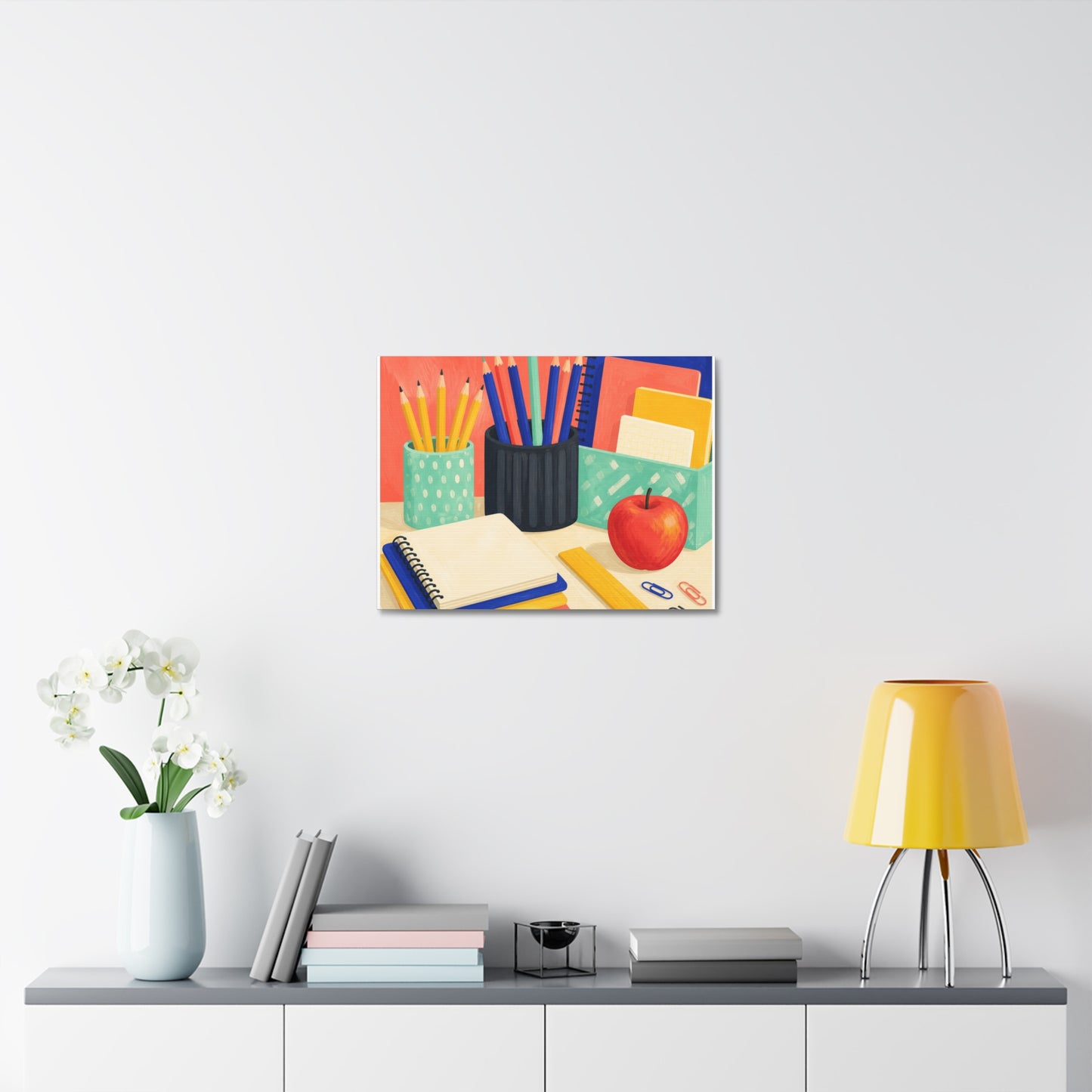 Colorful Teacher Desk Supplies Art Canvas Art