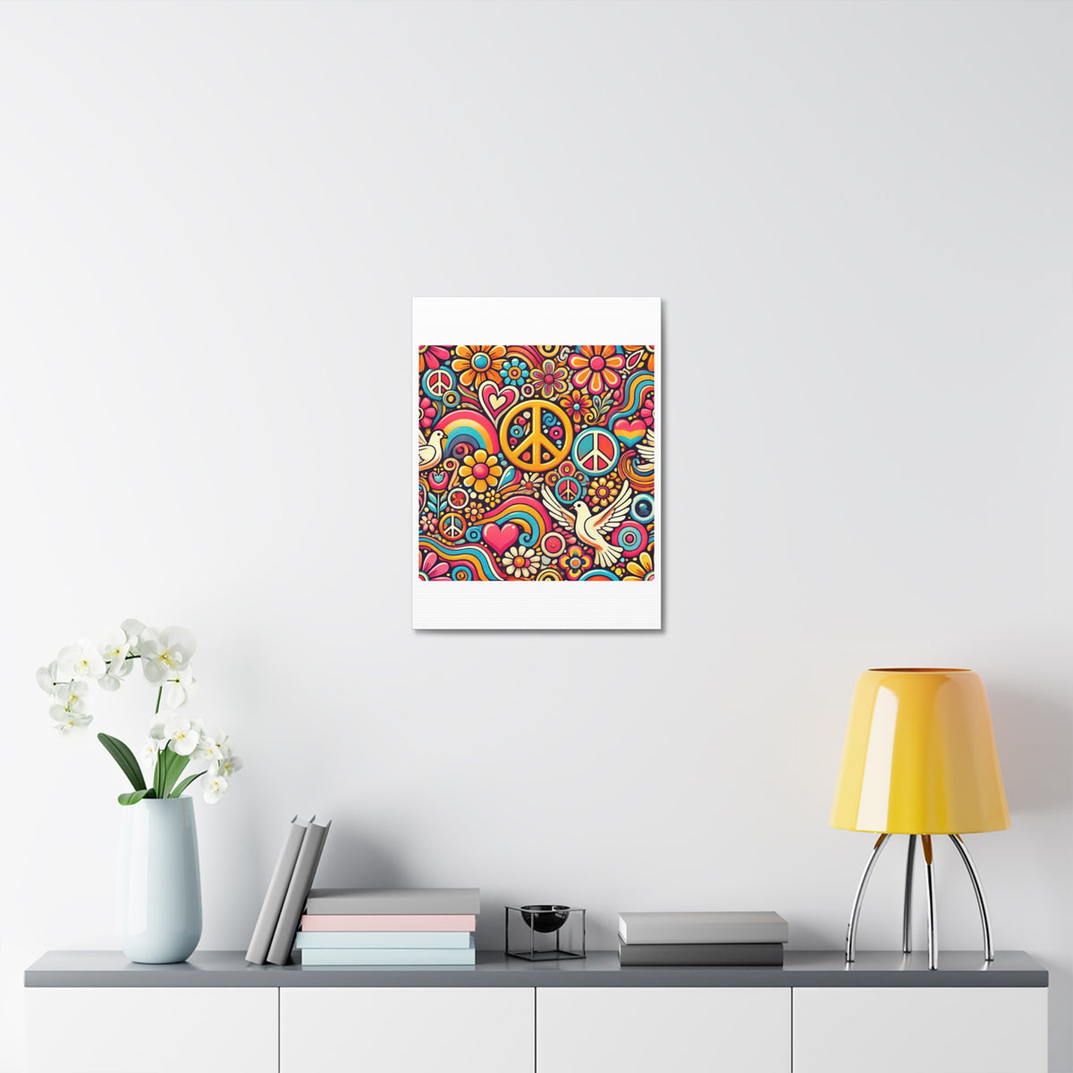 Colorful Peace Floral Pattern Canvas Wall Art