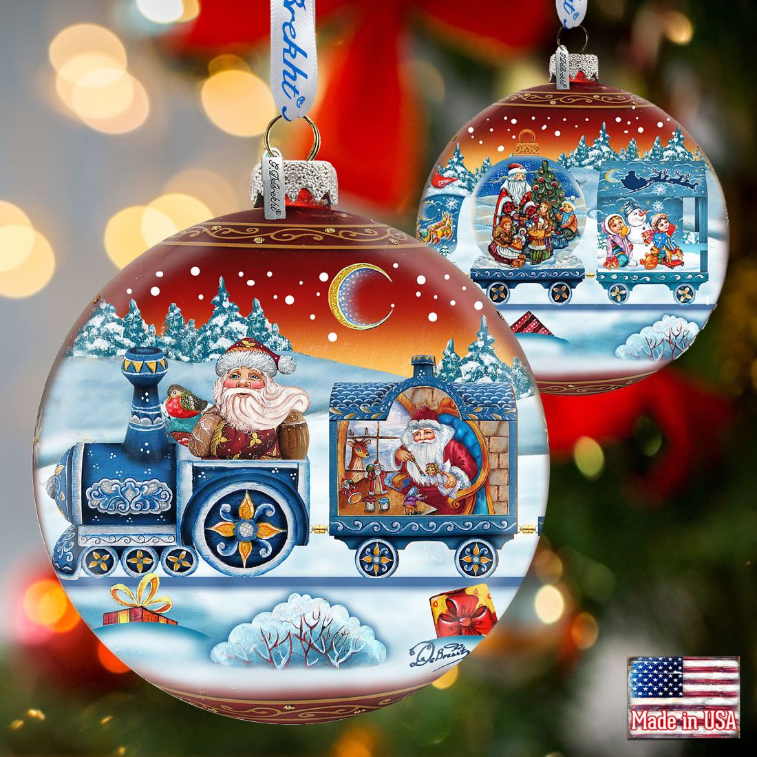 Express Train Ball Red Glass Ornament Limited Edition by G. DeBrekht - Christmas Santa Snowman Decor - 73873R