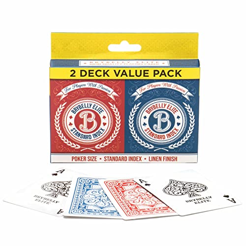 Brybelly Elite, 2-Pack Red/Blue -Two Decks Playing Cards - Poker Size, Standard Index, & Linen Finish - Premium Table Game Accessories for Canasta, Texas Hold'em, Pokeno, & Blackjack