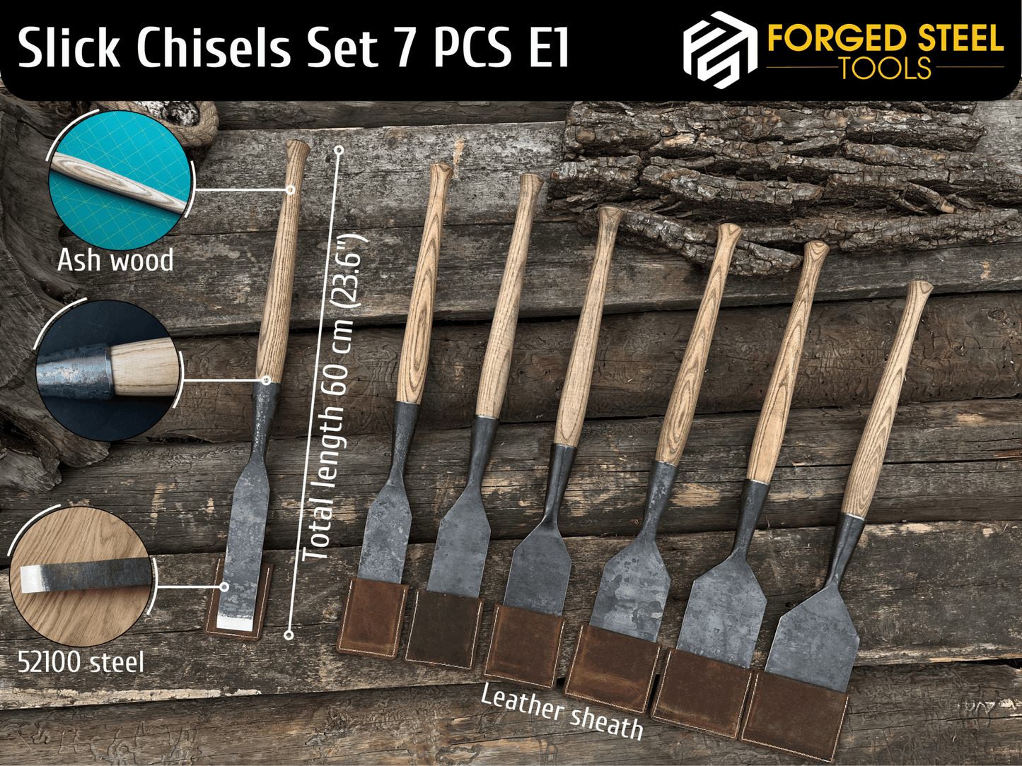 7-Piece Long Timber Framing Chisel Set