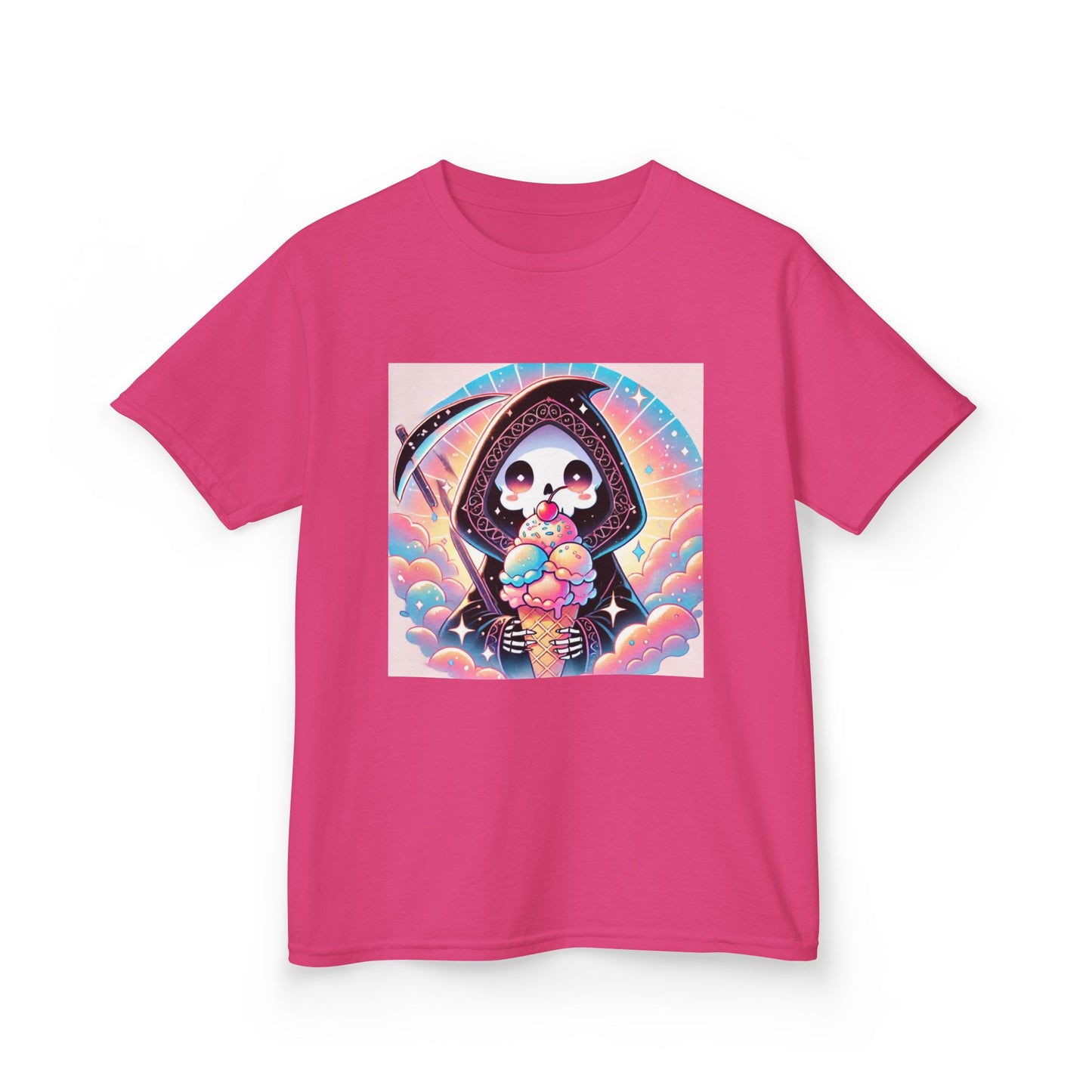 Grim Reaper Ice Cream Kawaii Anime Kids Short Sleeve Tee - Cute & Stylish Graphic T-Shirt - Fun Gift for Boys Girls!