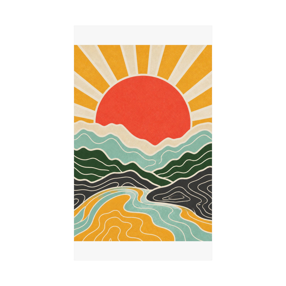 Topographic Sunrise Mid Century Mountain Art Poster