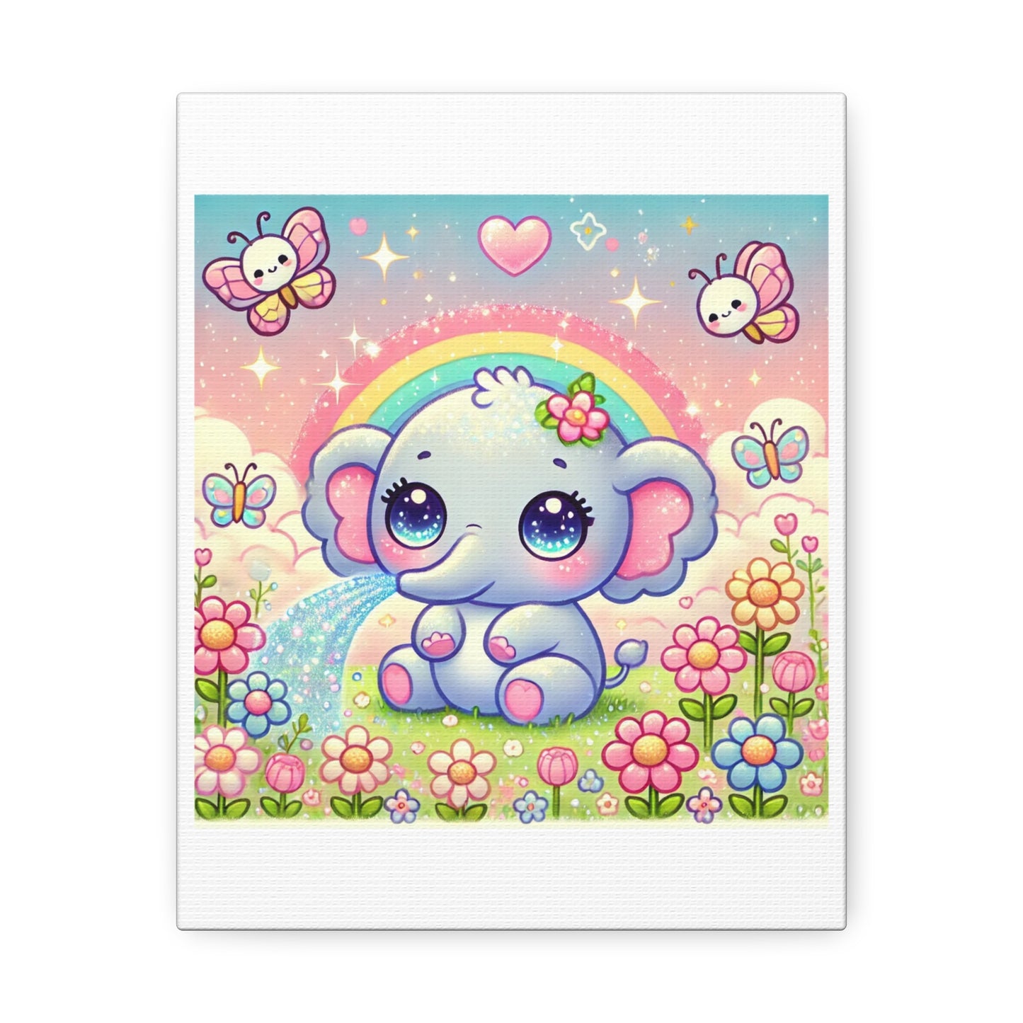 Pastel Rainbow Baby Elephant Floral Canvas Wall Art