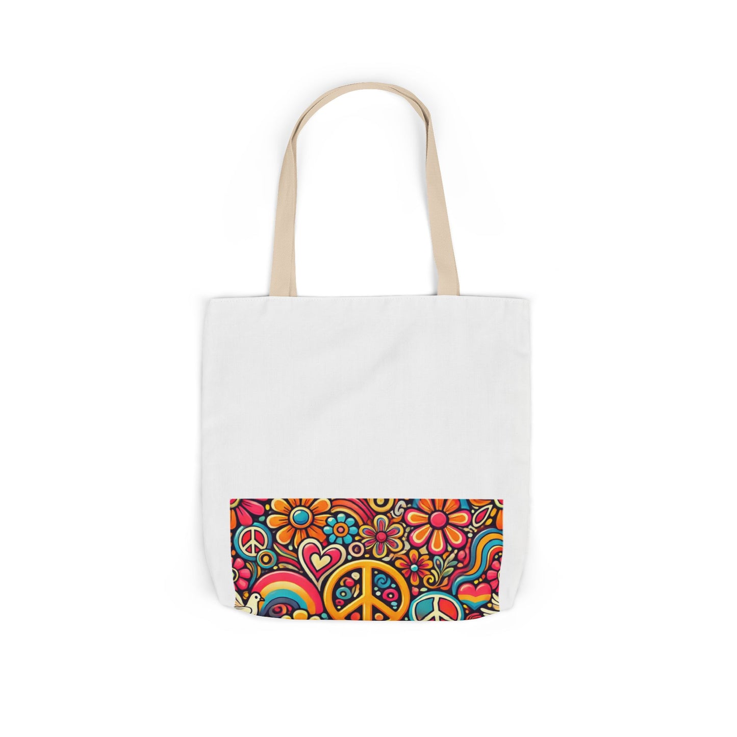 Colorful Peace Floral Pattern Canvas Tote Bag