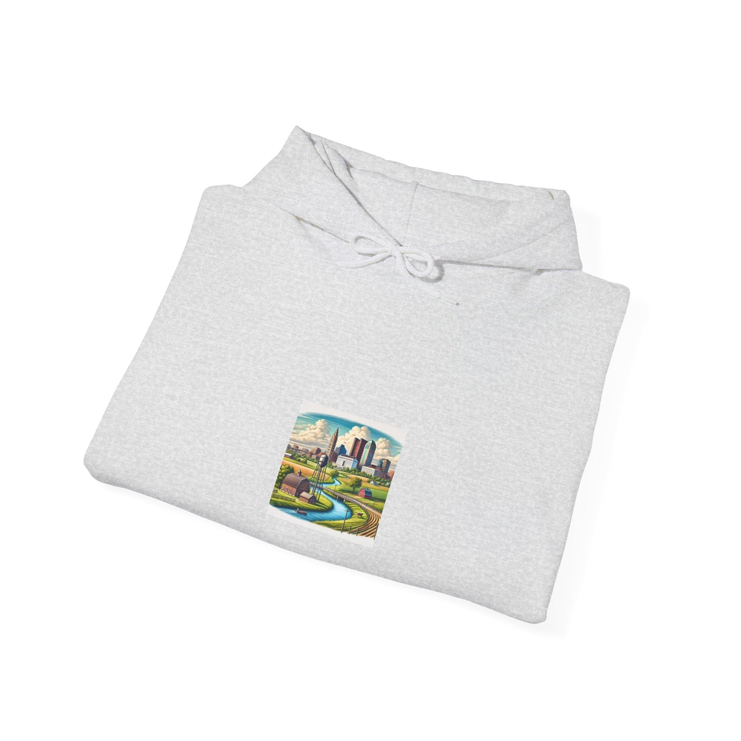Rural River City Skyline Hometown Landscape Cozy Hoodie