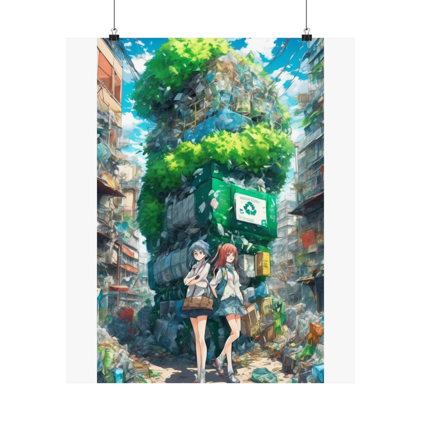 Urban Recycling Anime Friends Green City Wall Poster
