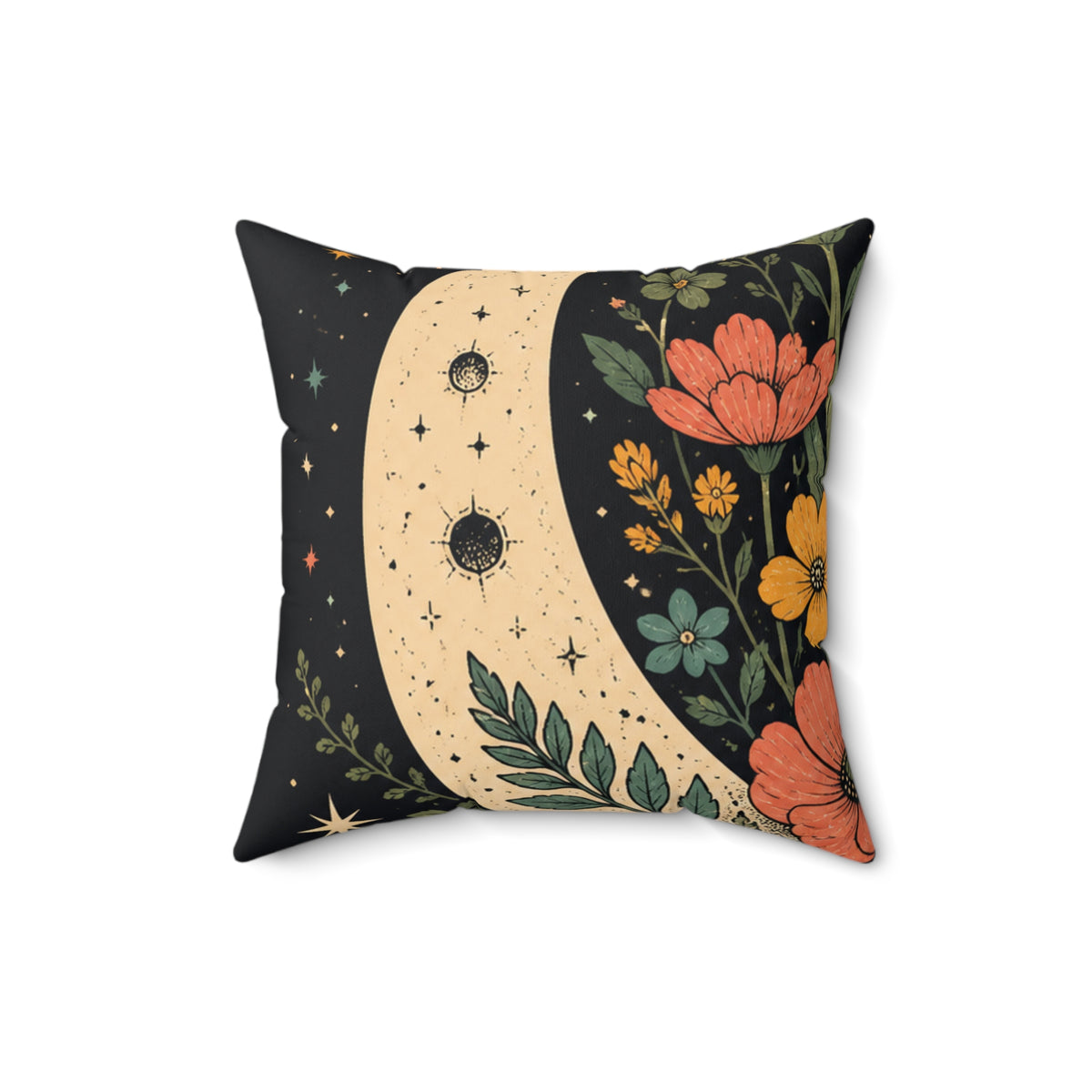 Celestial Wildflower Moon Botanical Decorative Pillow