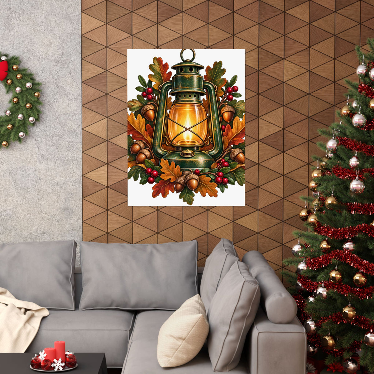 Autumn Oak Lantern and Acorns Poster