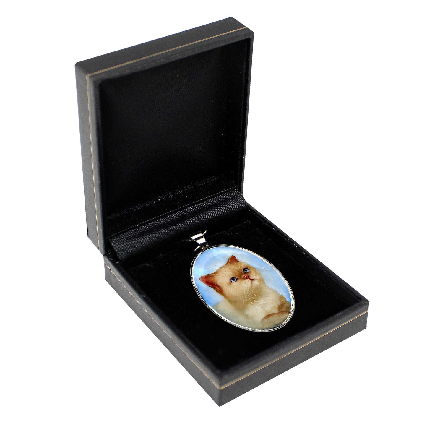 White Cat Angled Silver-Plated Mother of Pearl Jewelry Pendant Necklace - 44016