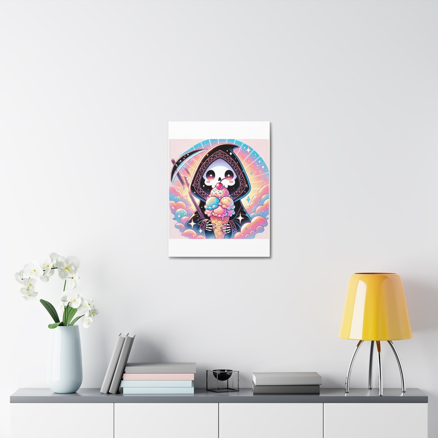 Cute Grim Reaper Ice Cream Pastel Canvas Art