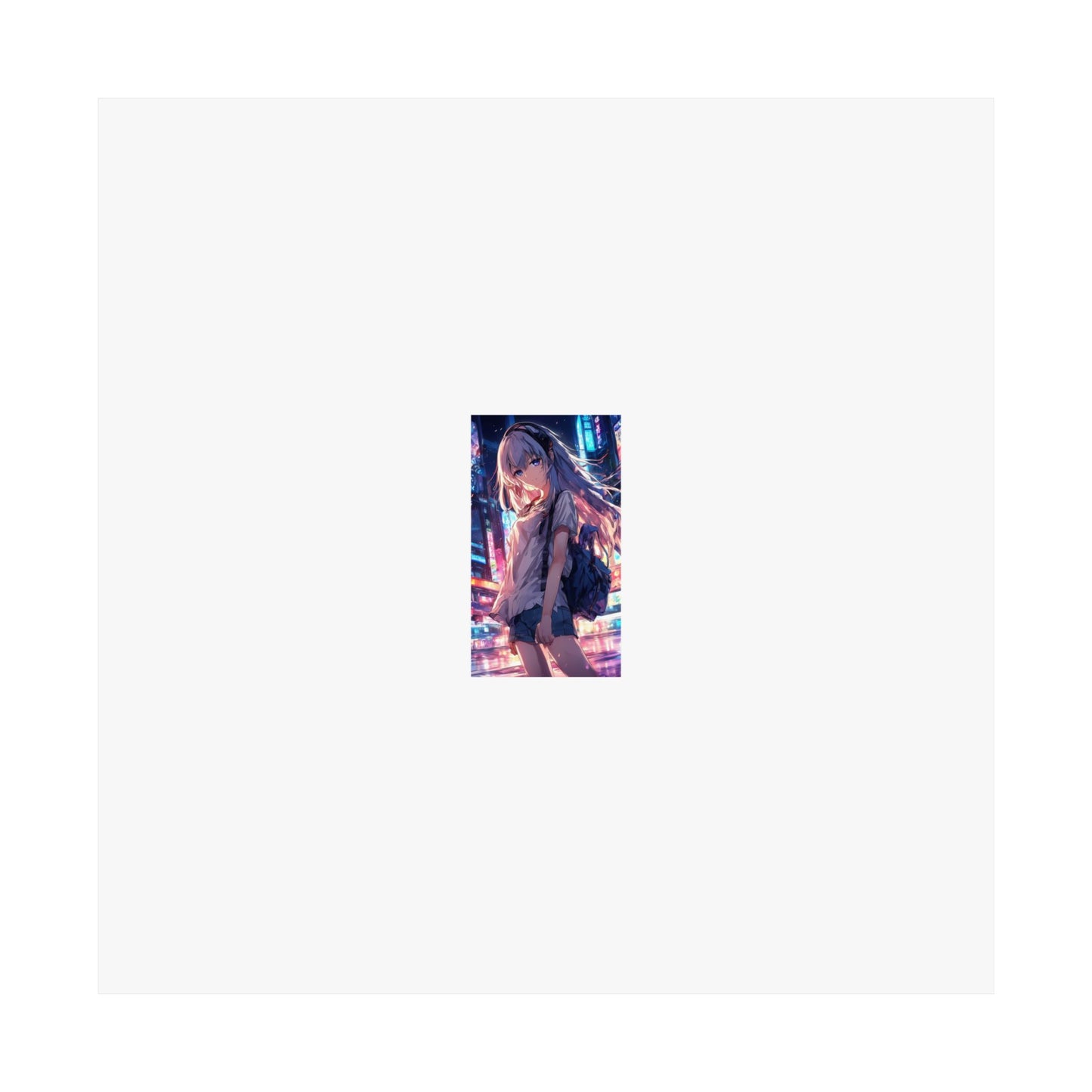 Anime City Night Heroine Portrait Neon Poster Art