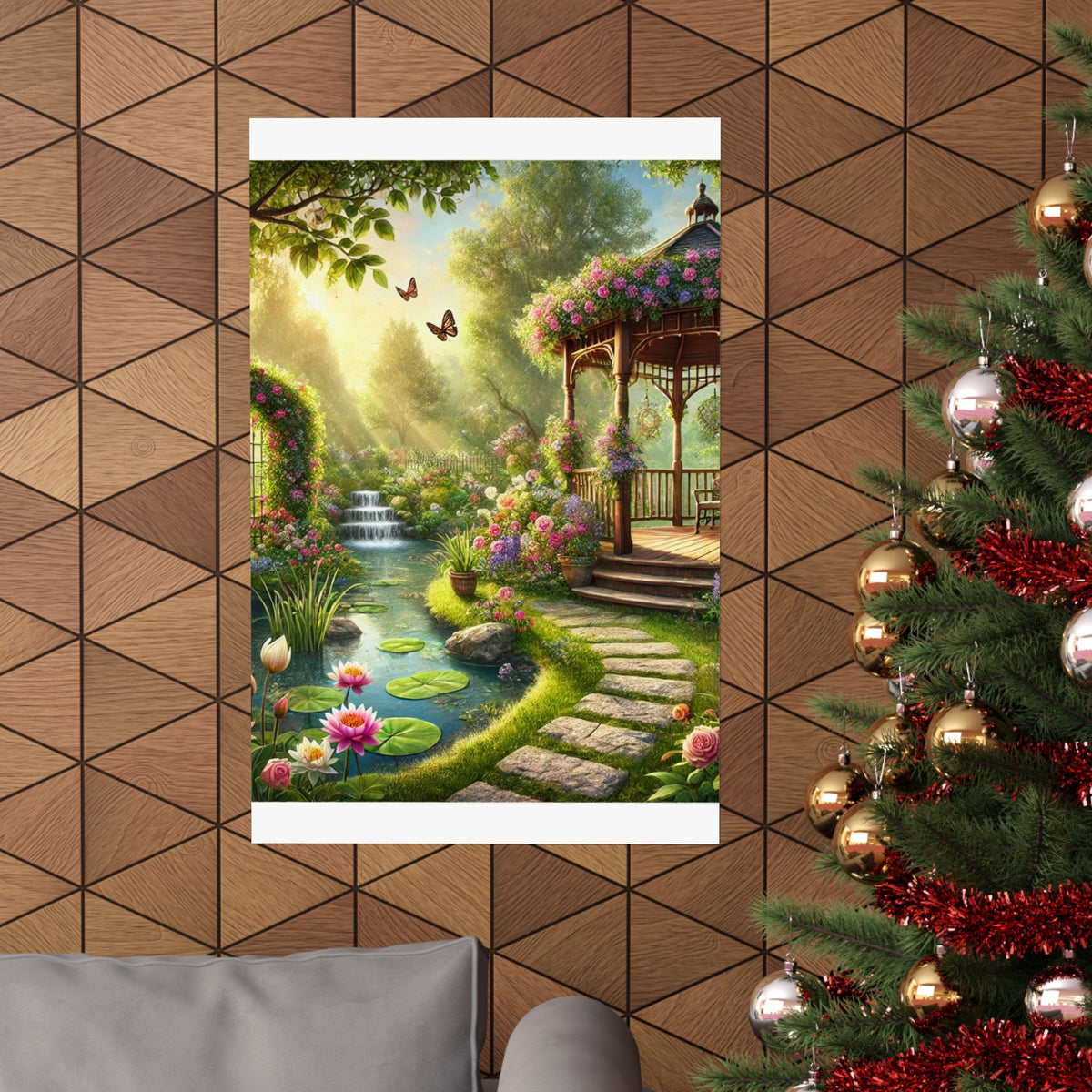 Sunlit Rose Gazebo Cottage Garden Wall Art Poster