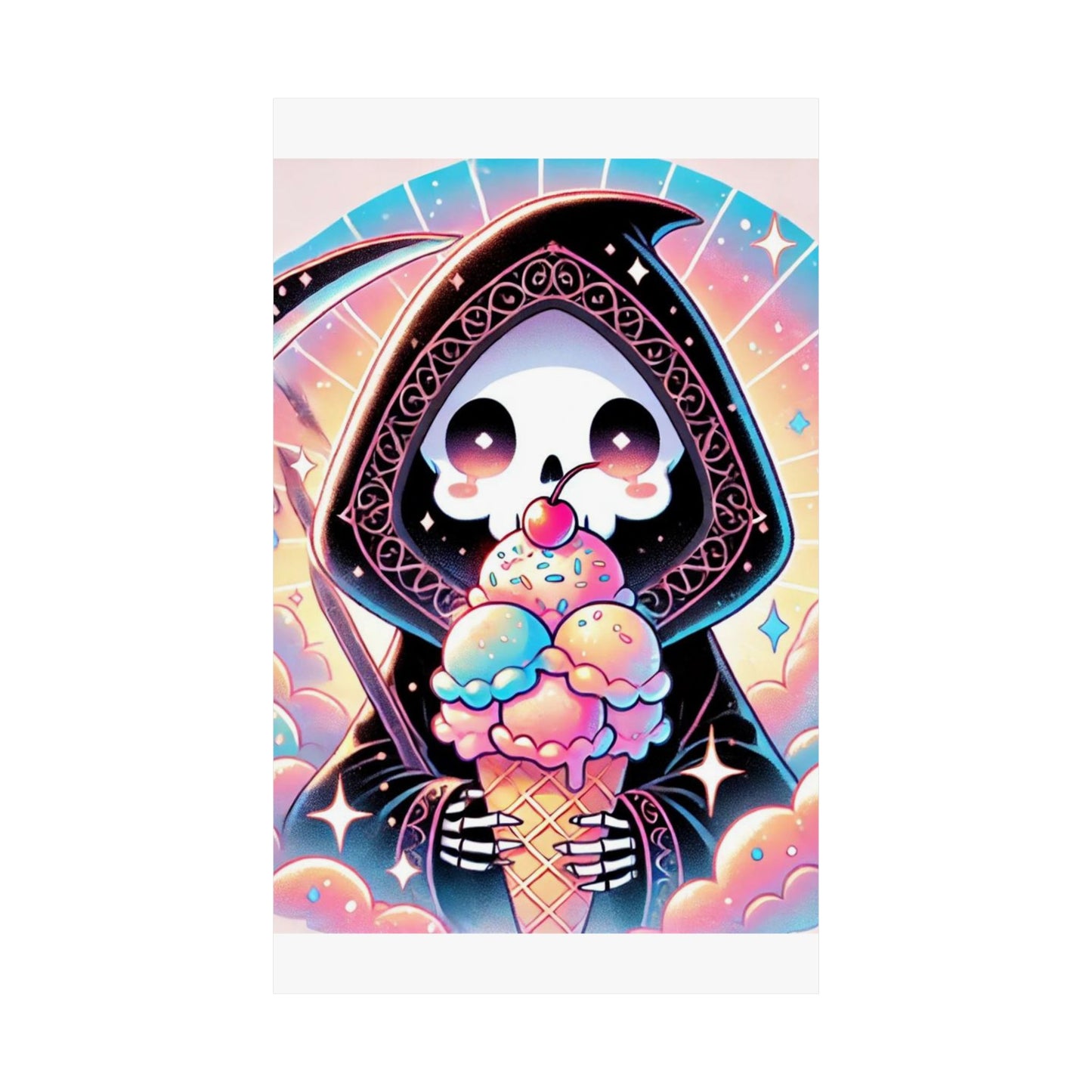 Cute Grim Reaper Ice Cream Pastel Novelty Poster