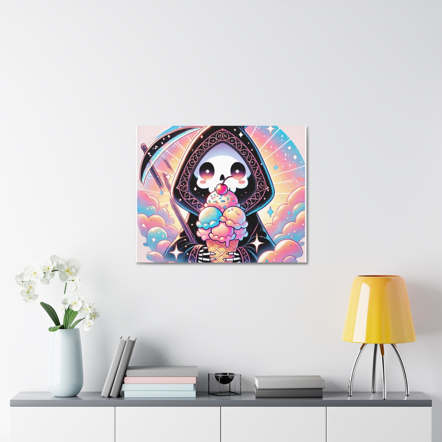 Cute Grim Reaper Ice Cream Pastel Canvas Art