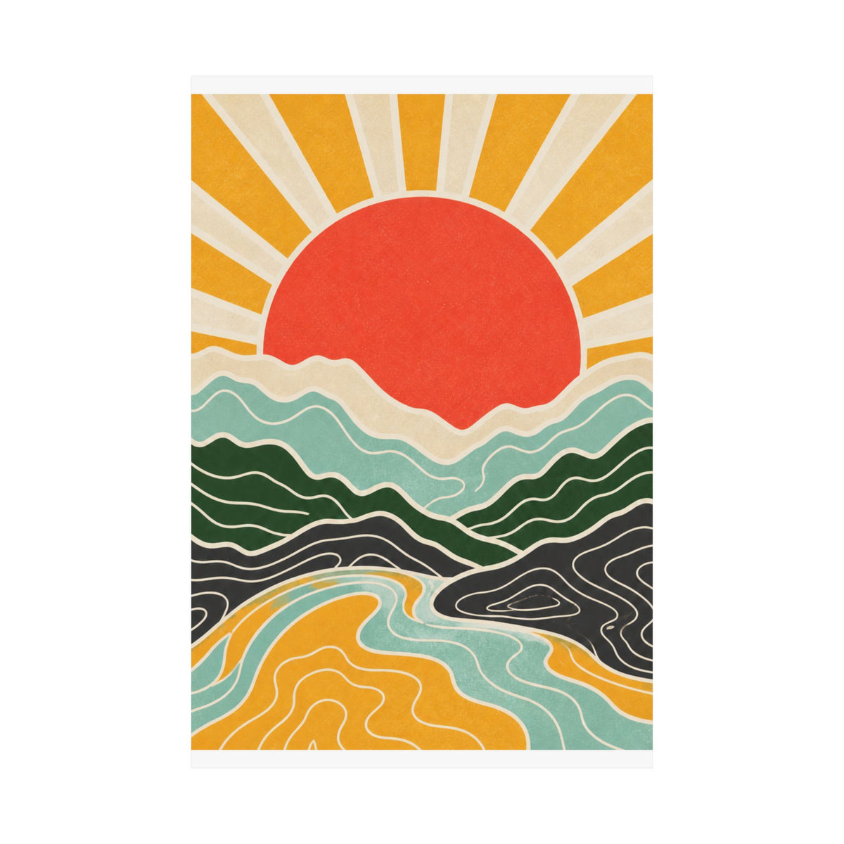 Topographic Sunrise Mid Century Mountain Art Poster