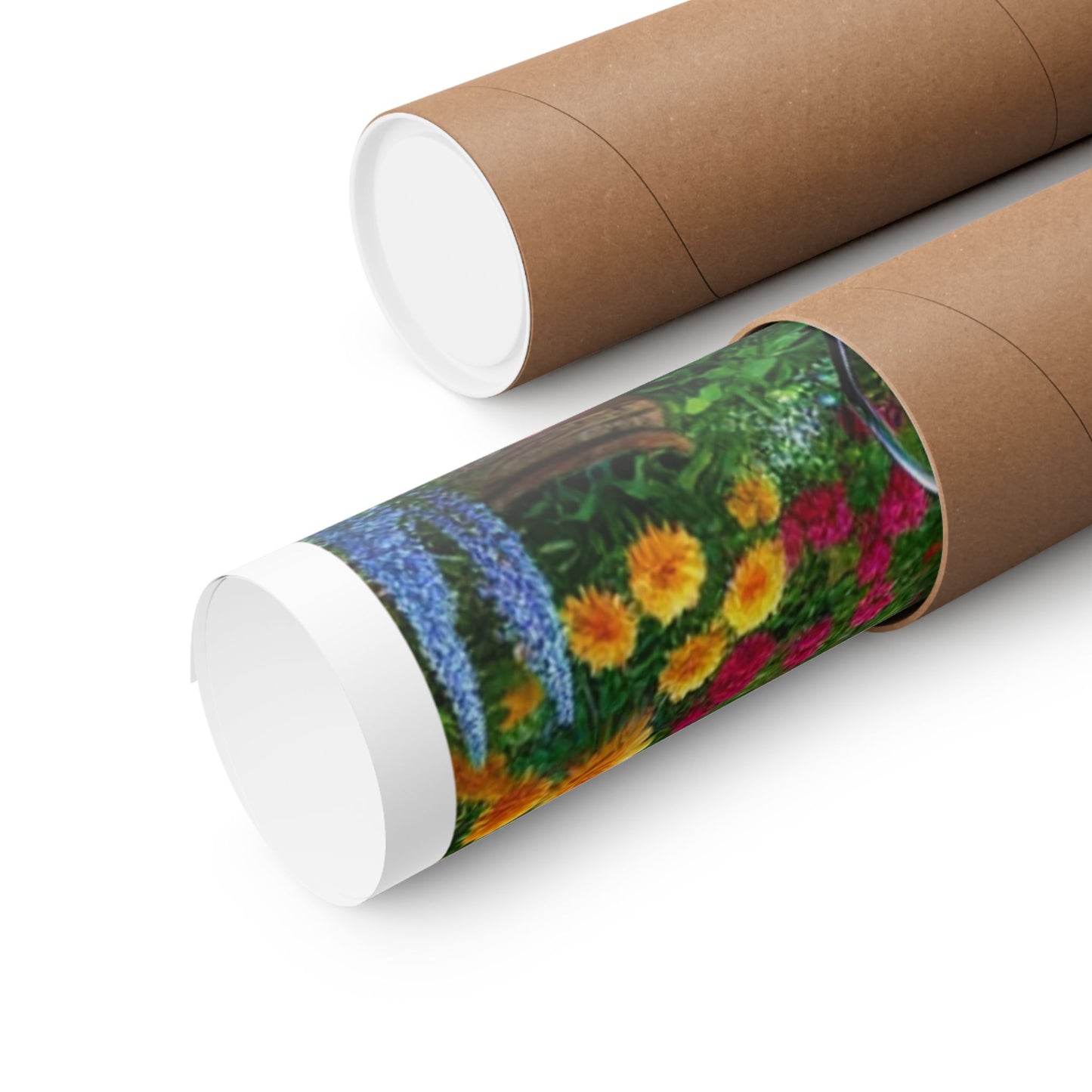 Sunlit Spring Flower Garden Bench Poster