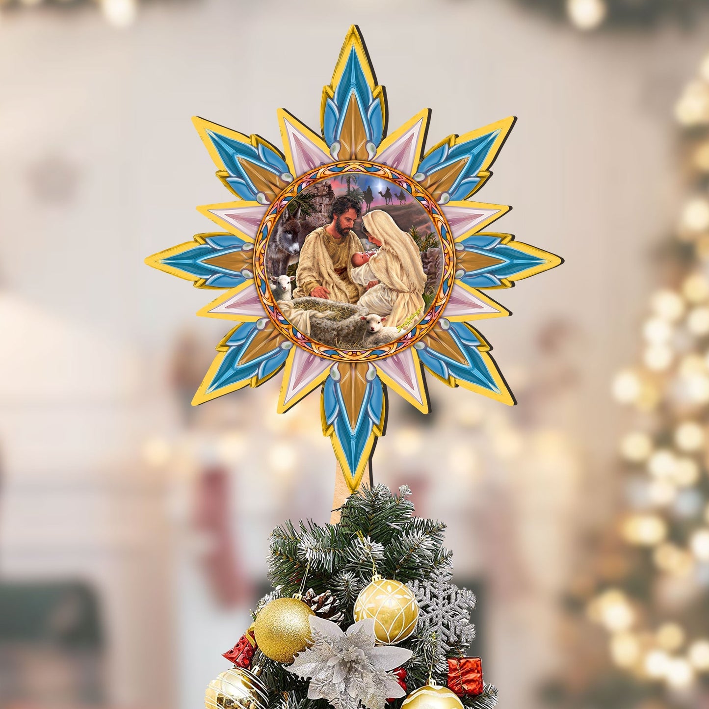 Nativity-themed Tree Topper Wooden Decor - Nativity Holiday Decor - Christmas Tree Topper