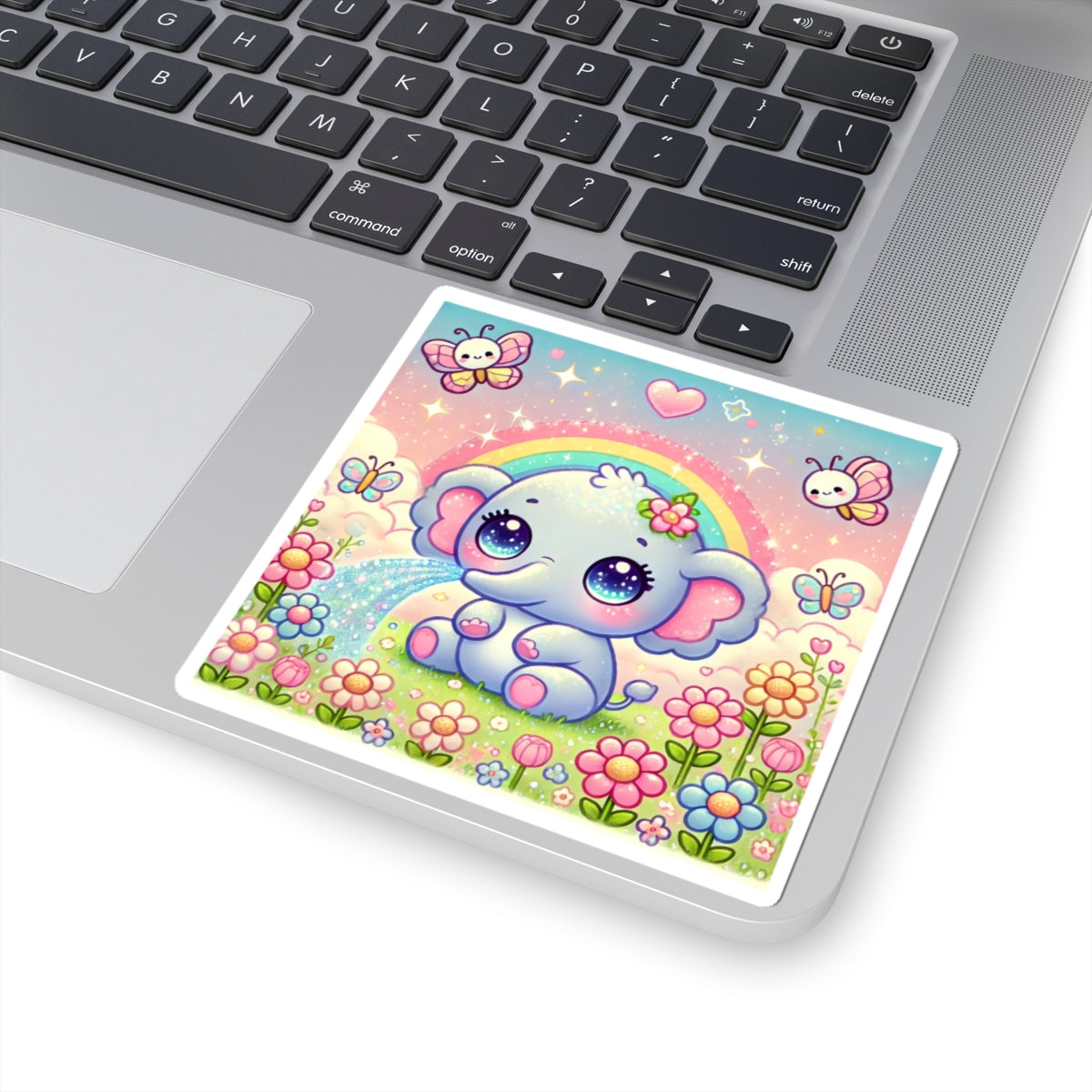 Pastel Rainbow Baby Elephant Floral Sticker