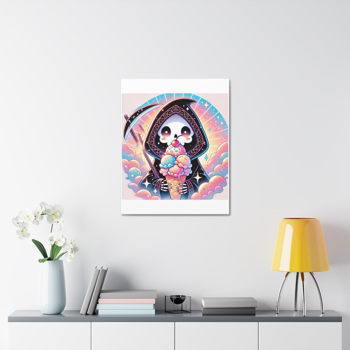 Cute Grim Reaper Ice Cream Pastel Canvas Art
