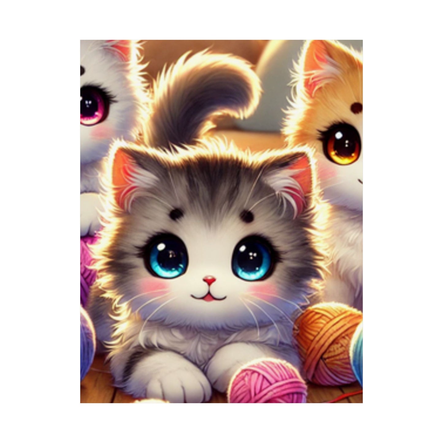 Cozy Yarn Kittens Cute Cat Poster Knitting Room Wall Art Decor