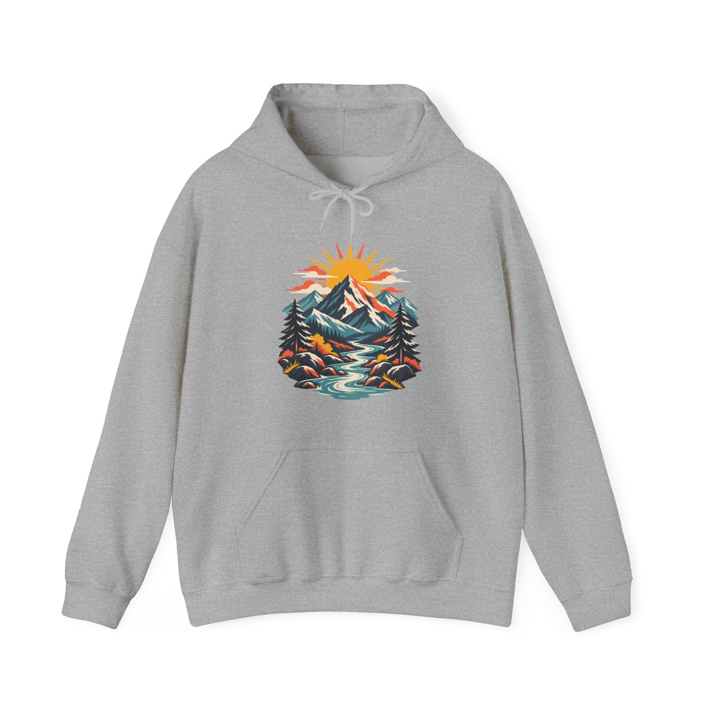 Alpine Sunrise River Mountain Adventure Art Hoodie