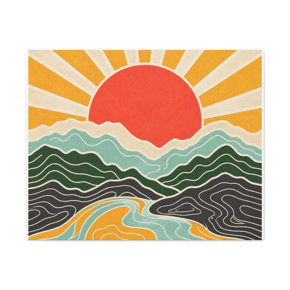 Topographic Sunrise Mid Century Mountain Canvas Art