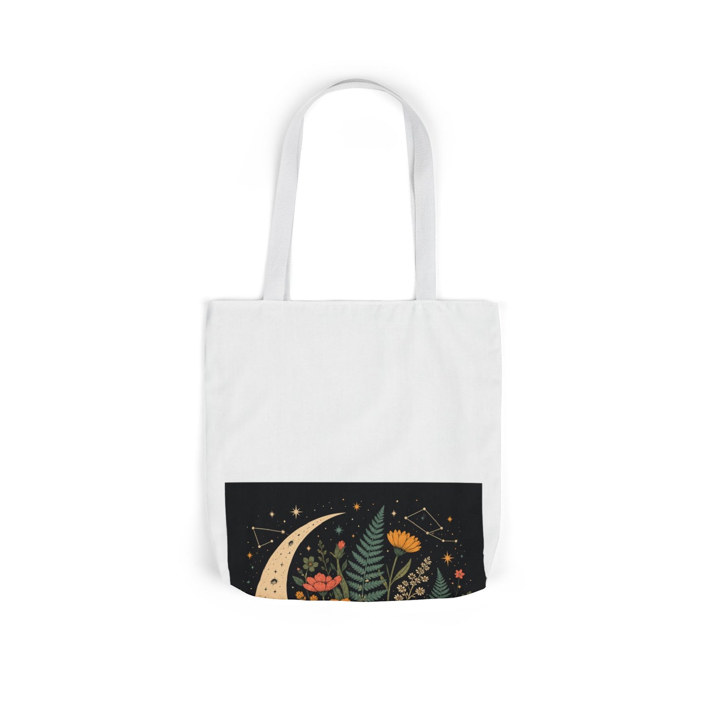 Celestial Wildflower Crescent Moon Botanical Tote Bag