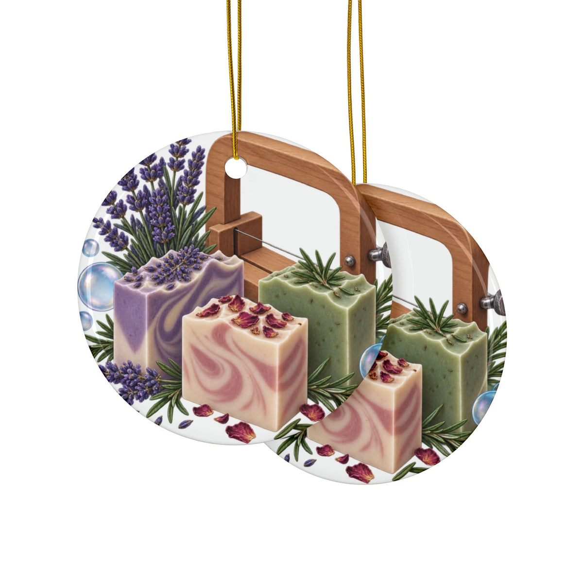 Botanical Soap Making Lavender and Herbs Round Ornament