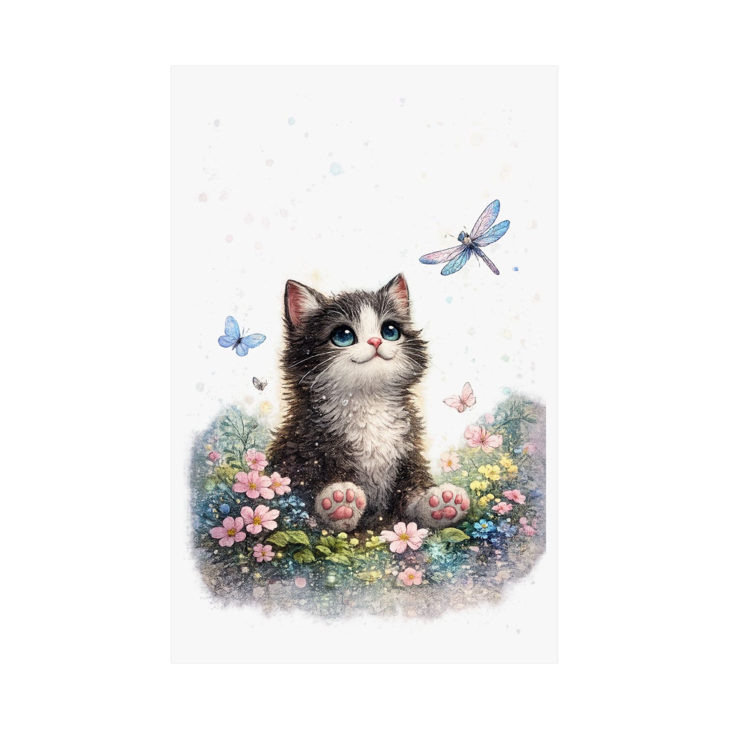Whimsical Kitten Butterfly Garden Art Poster