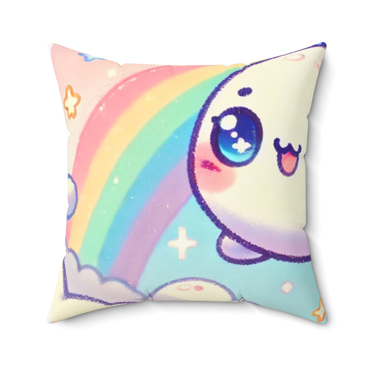 Kawaii Rainbow Whale Pastel Cloud Decorative Pillow