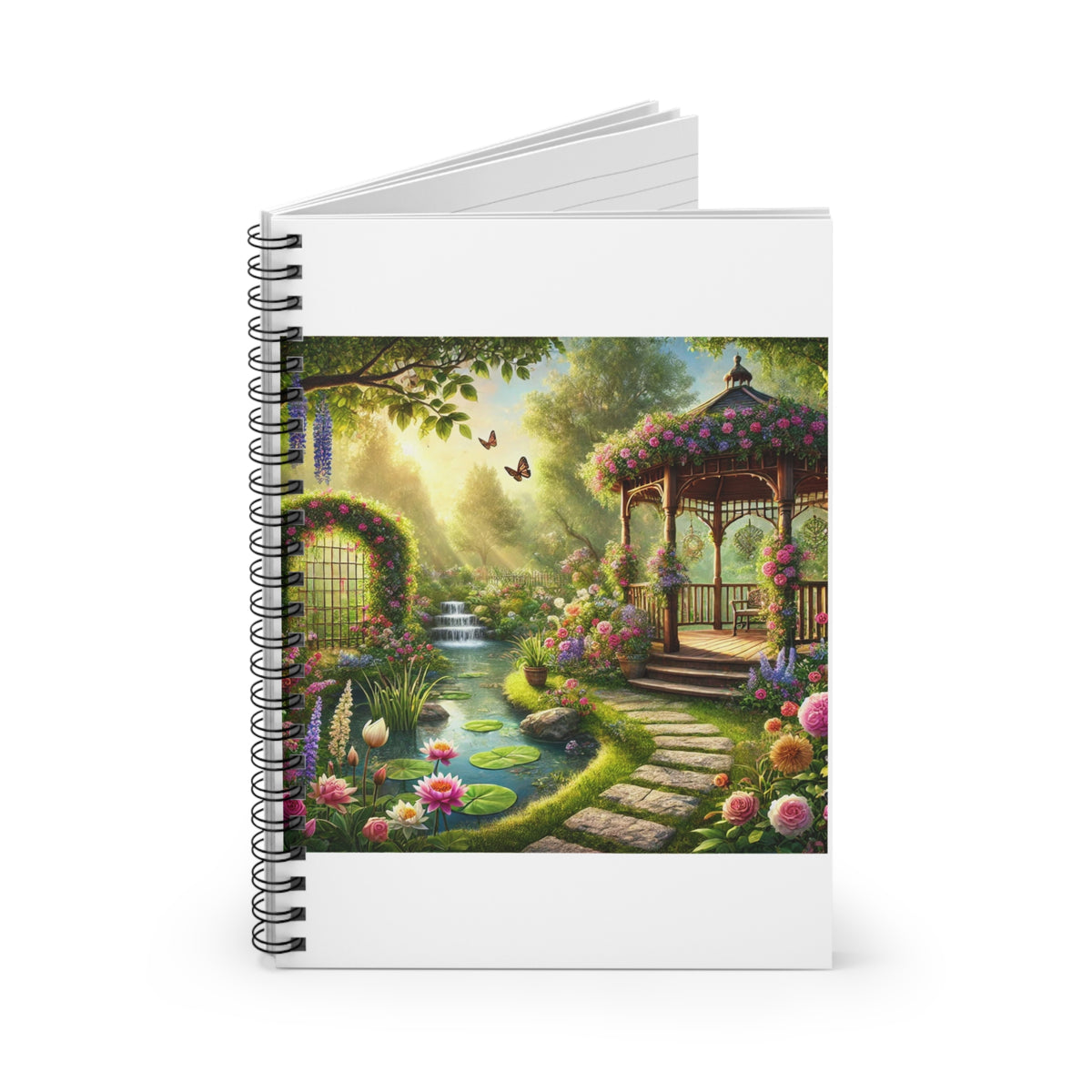 Sunlit Rose Gazebo Cottage Garden Spiral Notebook