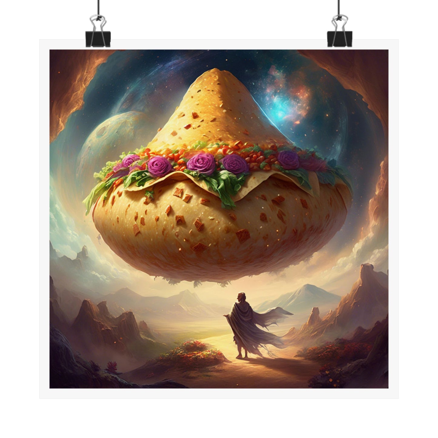 Cosmic Taco Planetoid Surreal Food Fantasy Art Poster