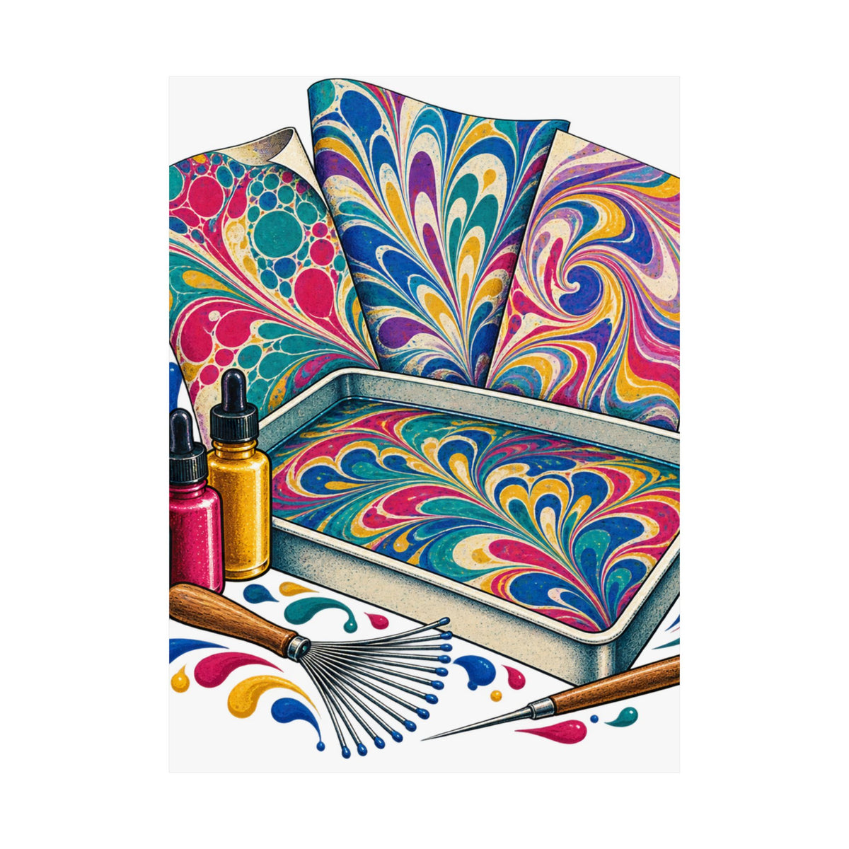 Colorful Paper Marbling Workshop Poster