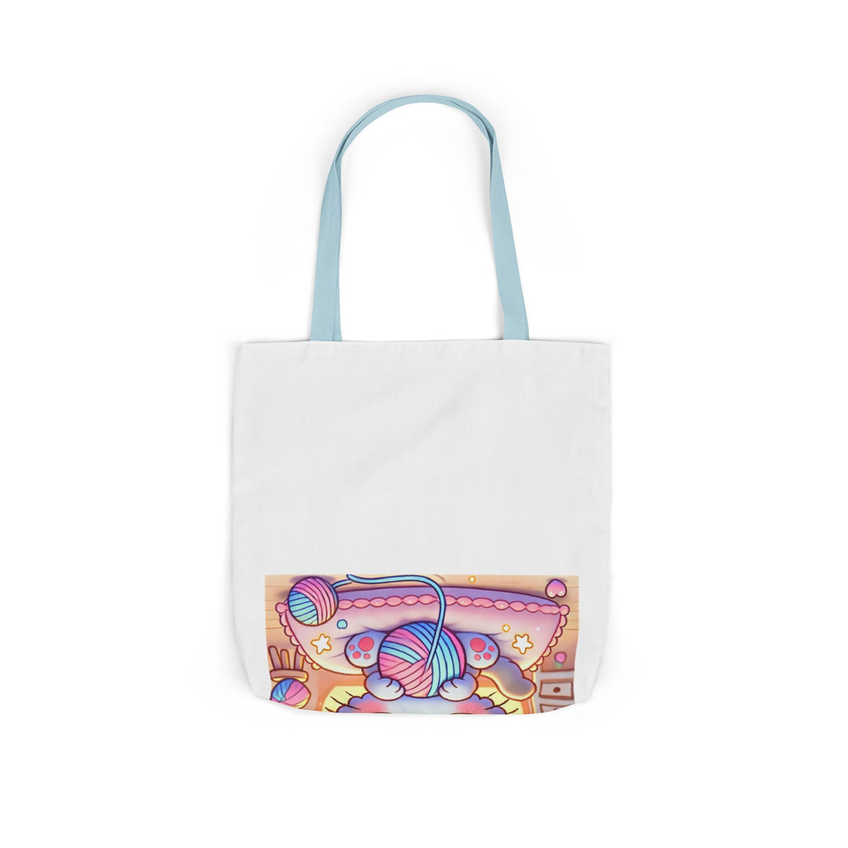 Cozy Kawaii Knitting Cat Pastel Yarn Canvas Tote Bag