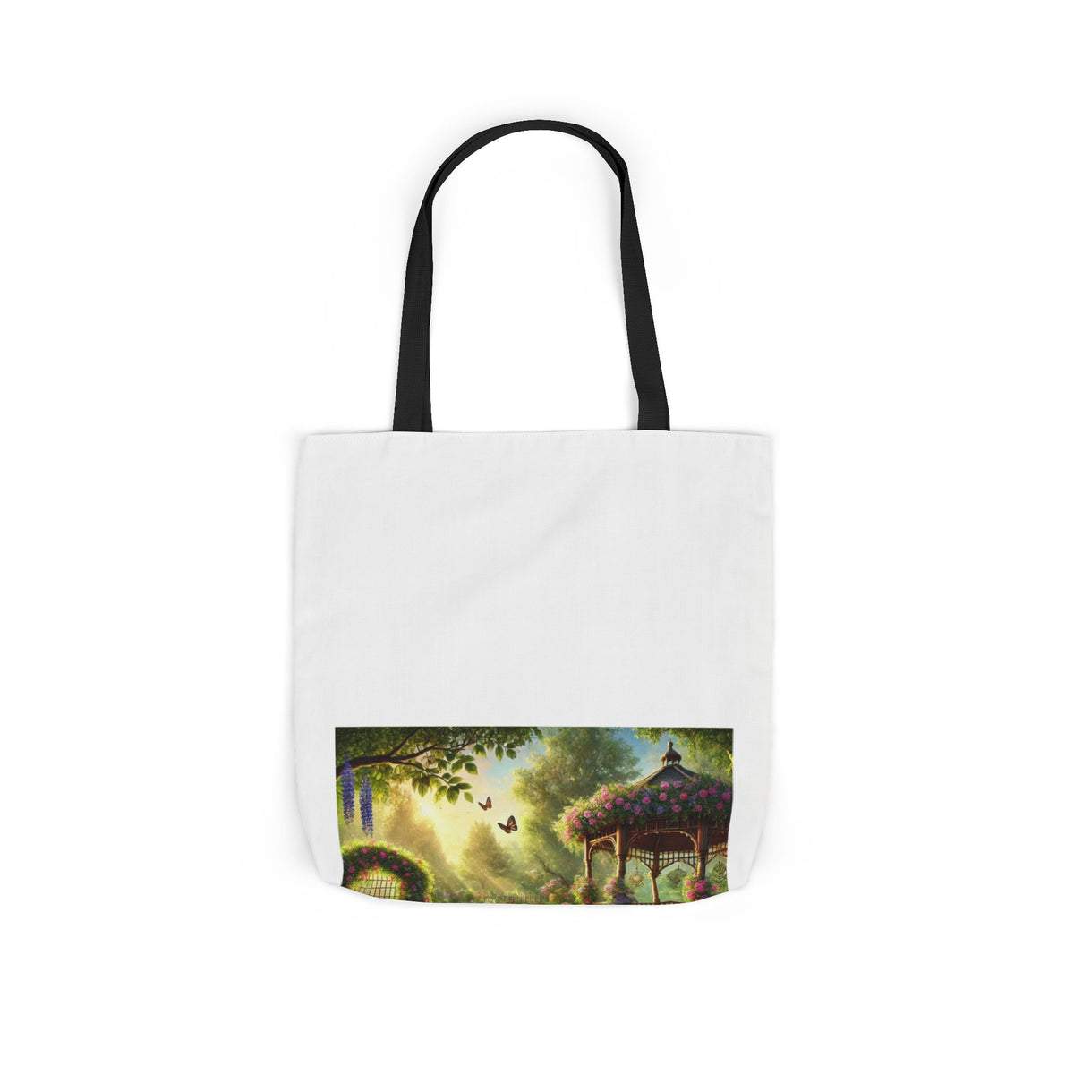 Sunlit Rose Gazebo Cottage Garden Canvas Tote Bag