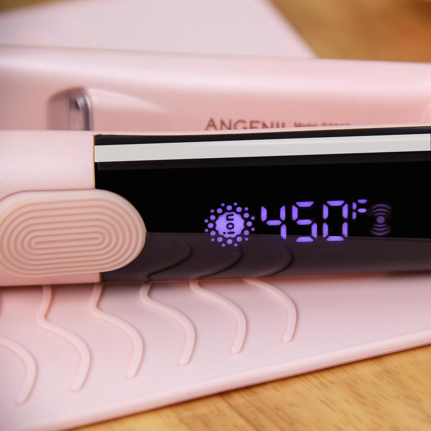 ANGENIL Titanium Flat Iron Hair Straightener and Curler 2 in 1, Anti-Scald Silicone Dual Voltage Hair Straightener, Ionic Pink Flat Iron with Heat Resistant Silicone Mat, Facial Cleansing Brushes