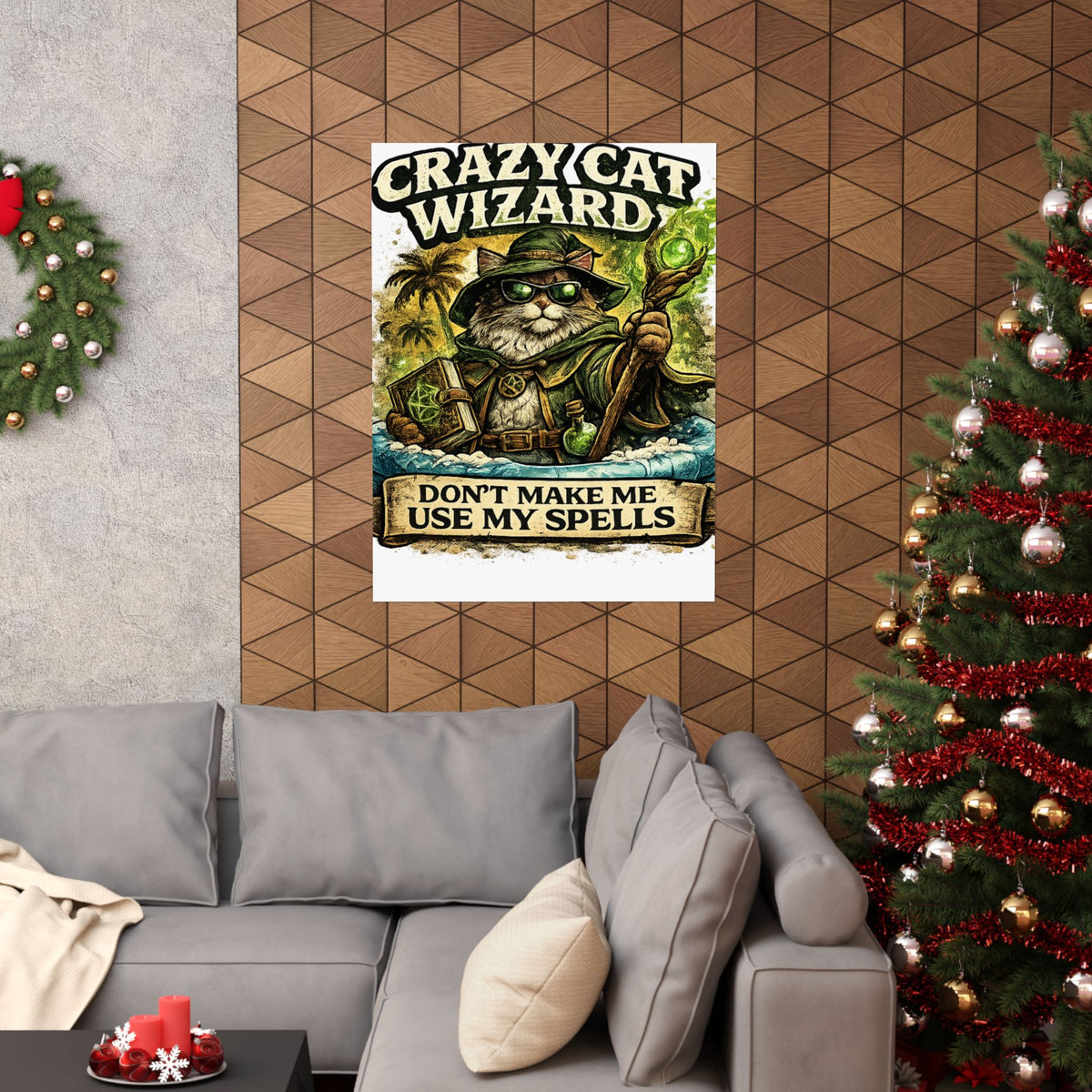 Crazy Cat Wizard Funny Fantasy Magic Art Poster