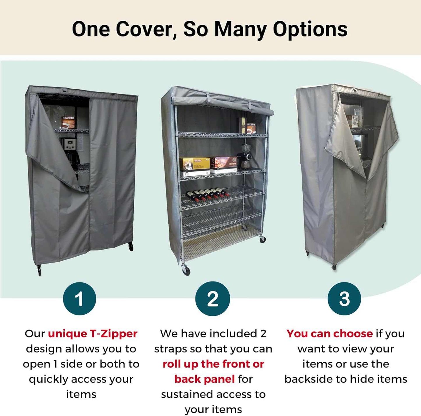 Storage Shelving Unit Cover, fits racks 60"W x 18"D x 72"H in Grey