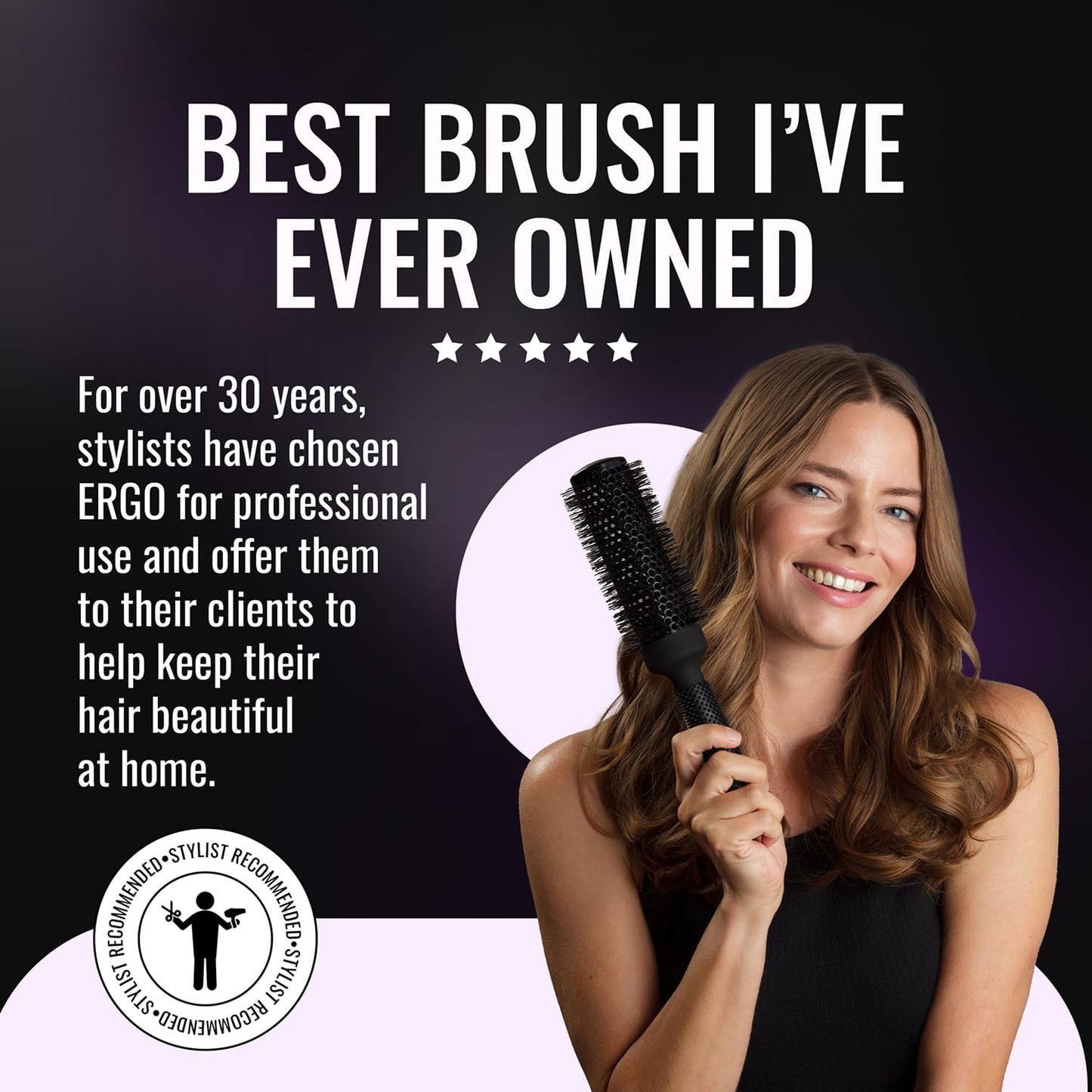 Ergo Ceramic Ionic Round Brush for Blow Out - Salon Quality Hair Brushes for Women - Roller Brush for Blow Drying, Wet and Dry Hair Styling, Volumizing Hair Care - ER65: 2.5"