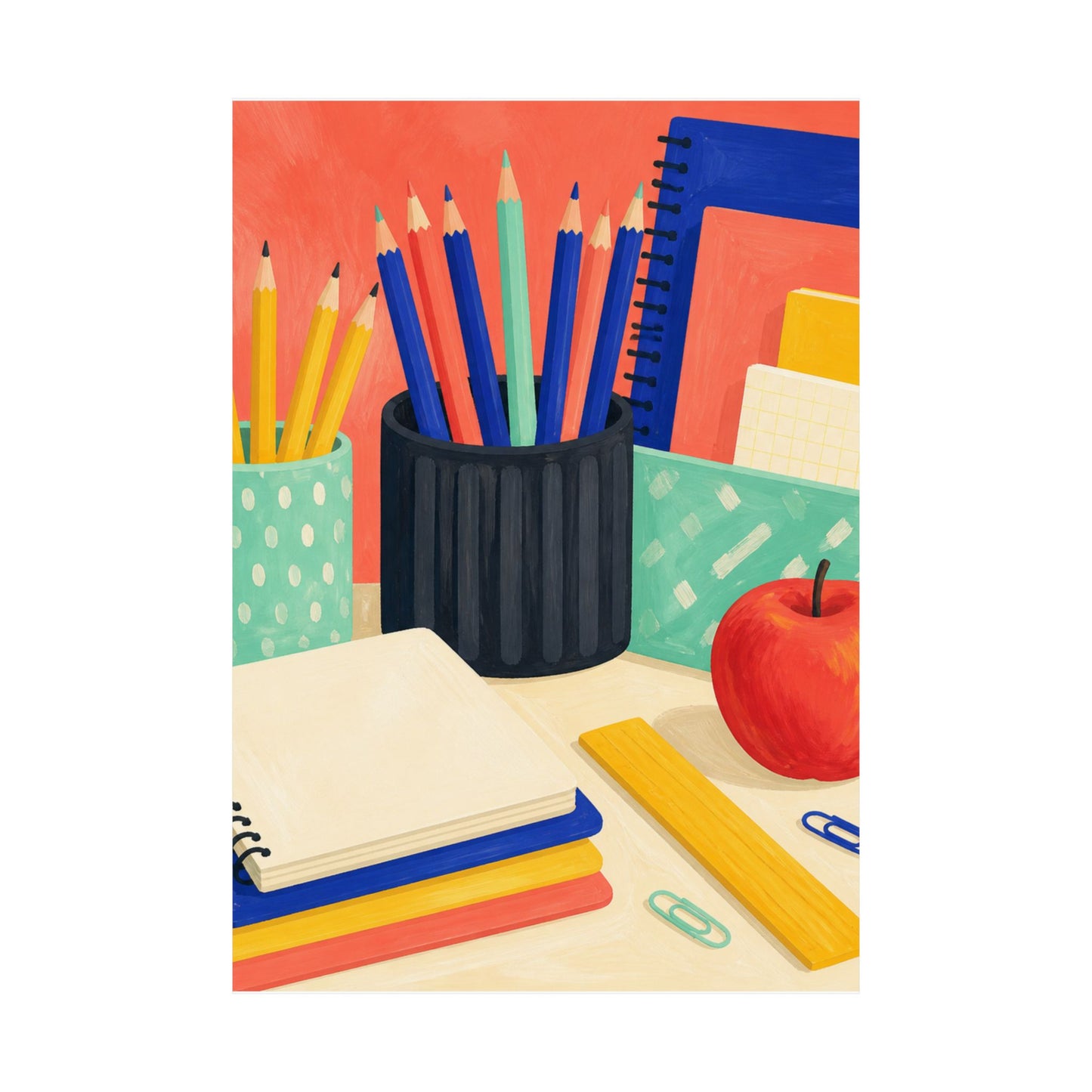 Colorful Teacher Desk Supplies Art Poster